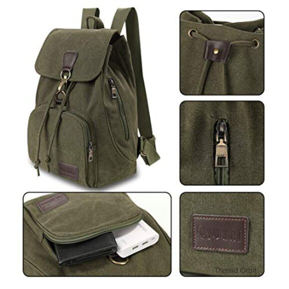 Canvas Daypack Backpack with 5 Pockets, 20L Capacity, Adjustable Straps main image 6